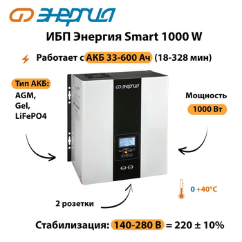 ИБП Энергия Smart 1000W - ИБП и АКБ - Энергия ИБП Smart - . Магазин оборудования для автономного и резервного электропитания Ekosolar.ru в Ессентуках