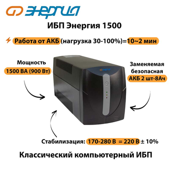 Энергия ИБП 1500 - ИБП и АКБ - ИБП для компьютера - . Магазин оборудования для автономного и резервного электропитания Ekosolar.ru в Ессентуках